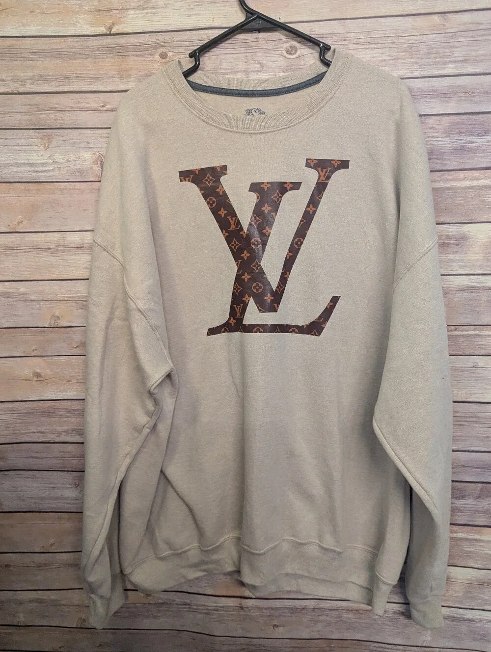 Fruit of the Loom Beige Crewneck Sweater with Brown Logo
